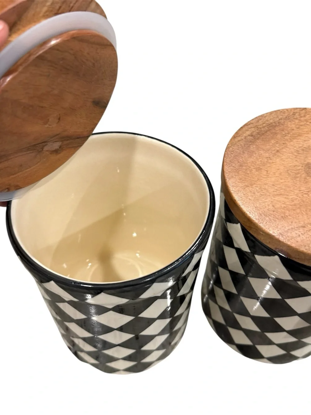 Black & white Check Ceramic Canister with Wood Lid - Set Makenzie Childs inspire